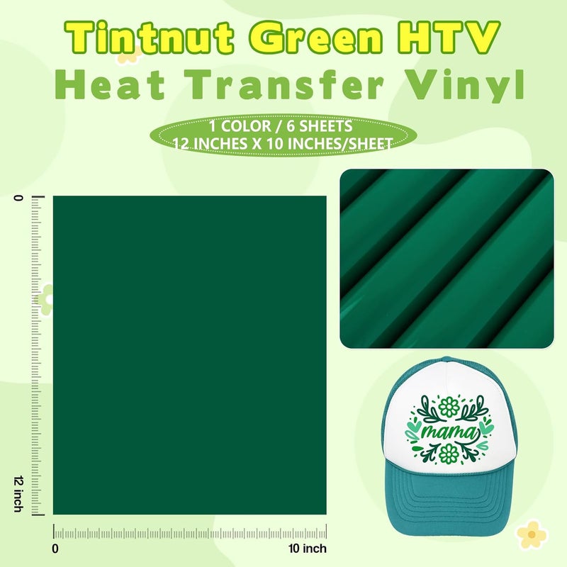 Tintnut Green HTV Heat Transfer Vinyl - 6 Sheets 12" x 10" Torquoise Green Heat Transfer Vinyl HTV Iron on Vinyl for T-Shirts Compatible with Cricut/Silhouette Cameo - Image 2
